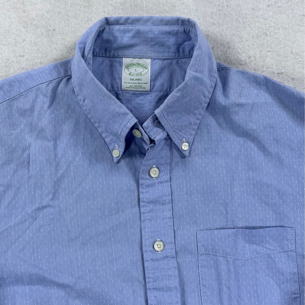 Brooks Brothers Milano Shirt Mens Large Blue Dobby Cotton Button Down L/S